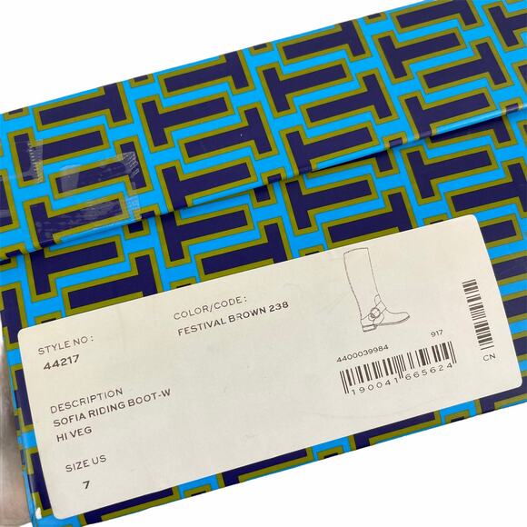 Tory Burch Sofia Tall Riding Boots Leather Logo Festive Brown Size 7 - Picture 12 of 12